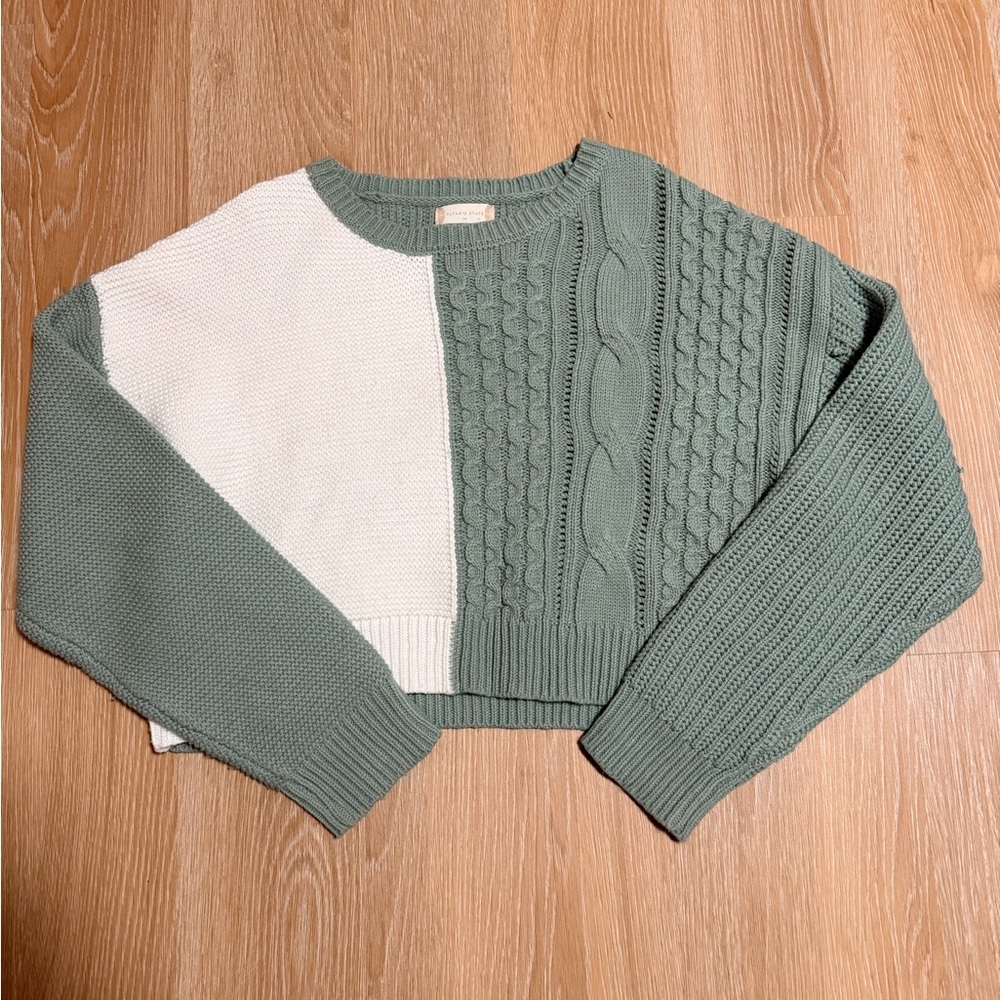 Altar'd State Green and Cream Cable Knit Sweater